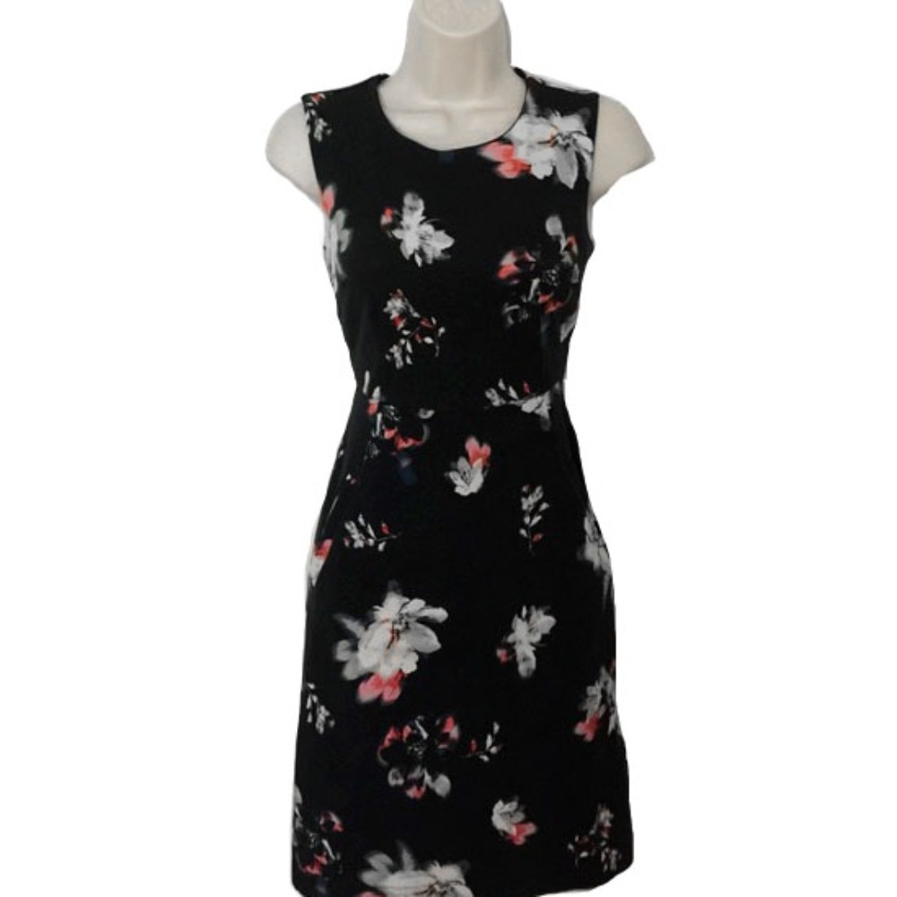 Black White Floral Shift Pencil Work Dress